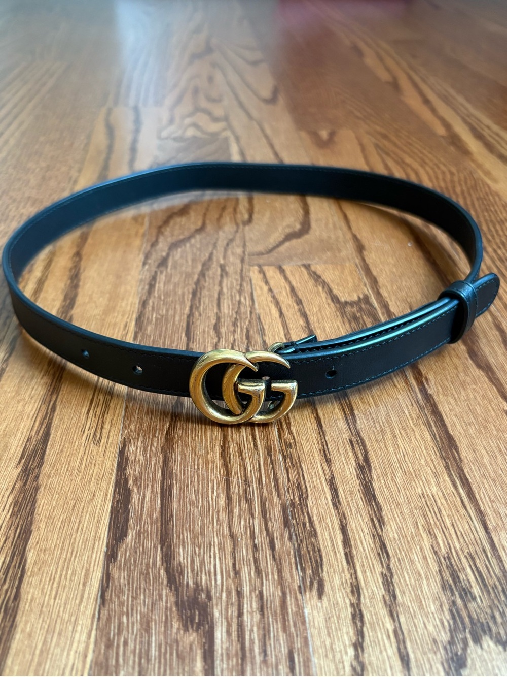 Gucci Black Leather Belt with Double G Gold Buckle - Picture 1 of 5